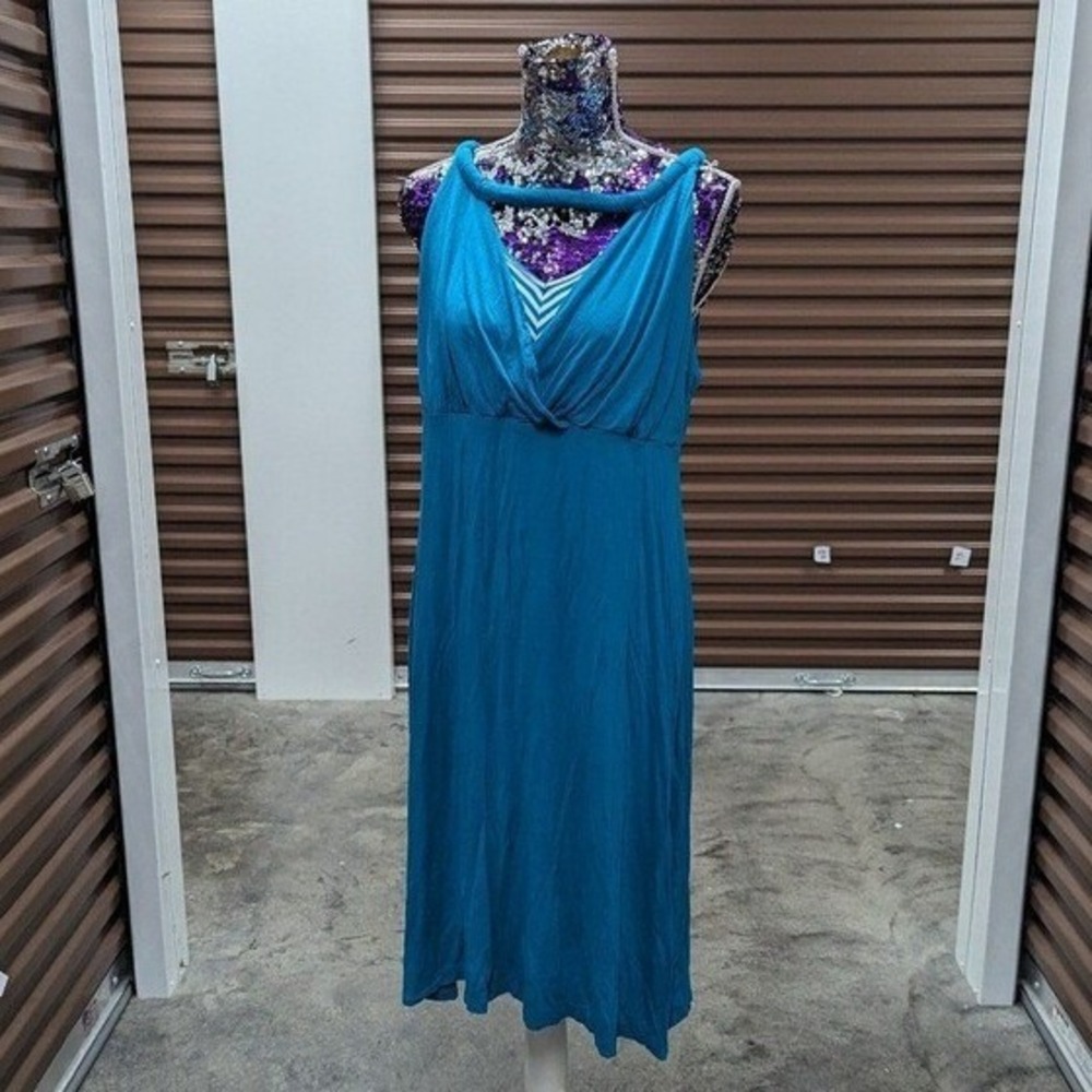 Mermaidcore Teal Resort Comfort Beach Teal White Flowy‎ Dress Lane Bryant 14/16
